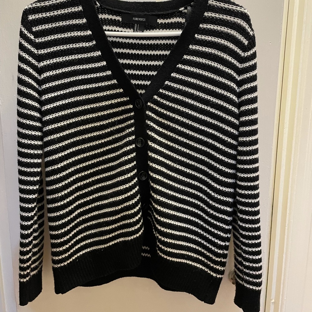 Forever 21 black and white striped cardigan